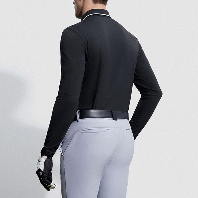 Fila Golf Series Solid Color Elite Long Sleeve Polo Shirt Men Tops Deep-Black A11M345209FBK