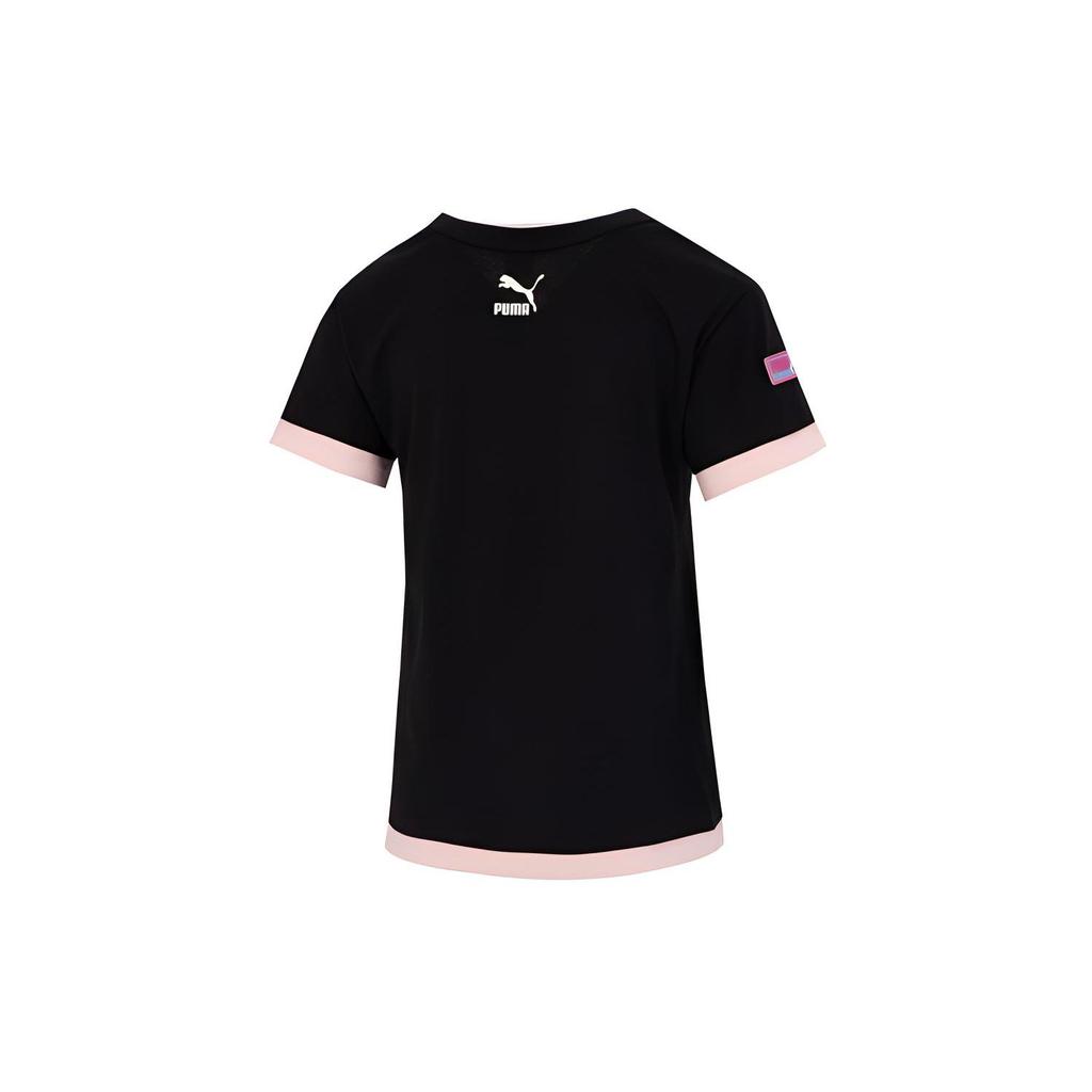 Puma Fashion 2-Fer Tee Sports Logo Floral Casual Round Neck Short Sleeve T-Shirt Women Tops Black 537515-01