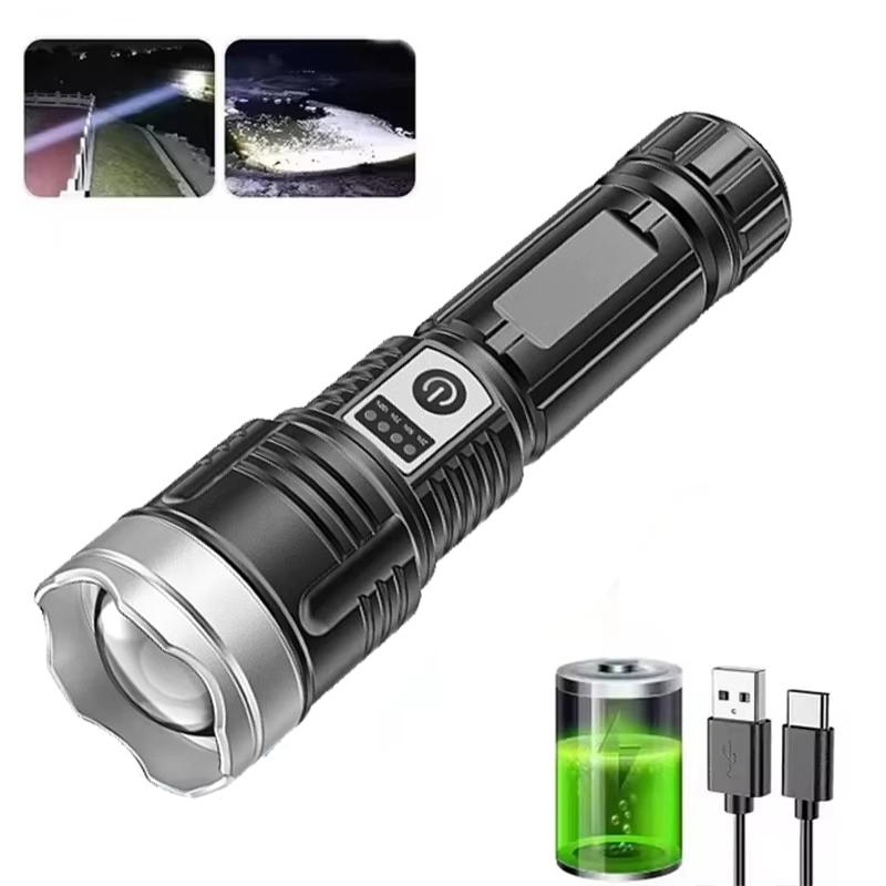 9000LM Powerful LED Flashlight Built-in Battery USB Rechargeable Zoom Torch With Power Display Outdoor Tactical Flashlights