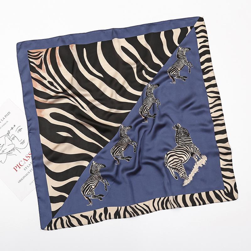 

70cm Black and White Animal Printed Scarf Women s Simulated Silk Animal Printed Scarf Fashion Elegant Headscarf Shawl синий