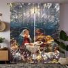 Set Of 2 Christmas Savior Jesus Pattern Printed Curtains Decorations Home Room Curtain Made Polyester