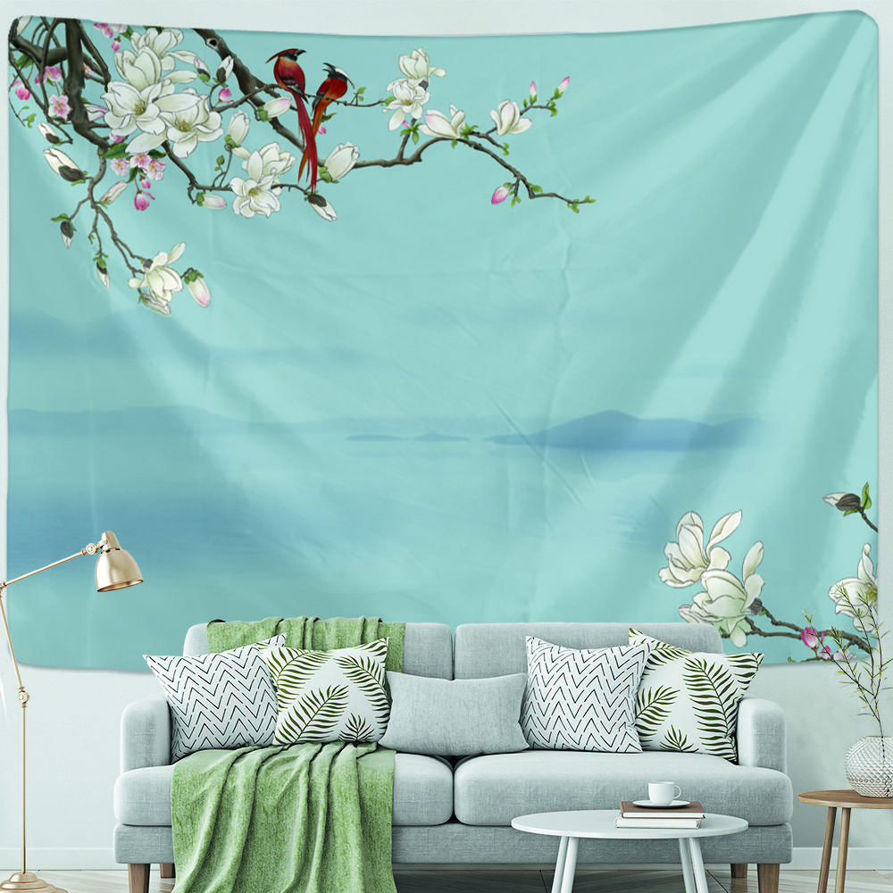 Kwiat i ptak malowanie tuszem gobelin ścienny wiszący antyczny hipisowski Tapiz estetyczny pokój wystrój domu tkanina w tle