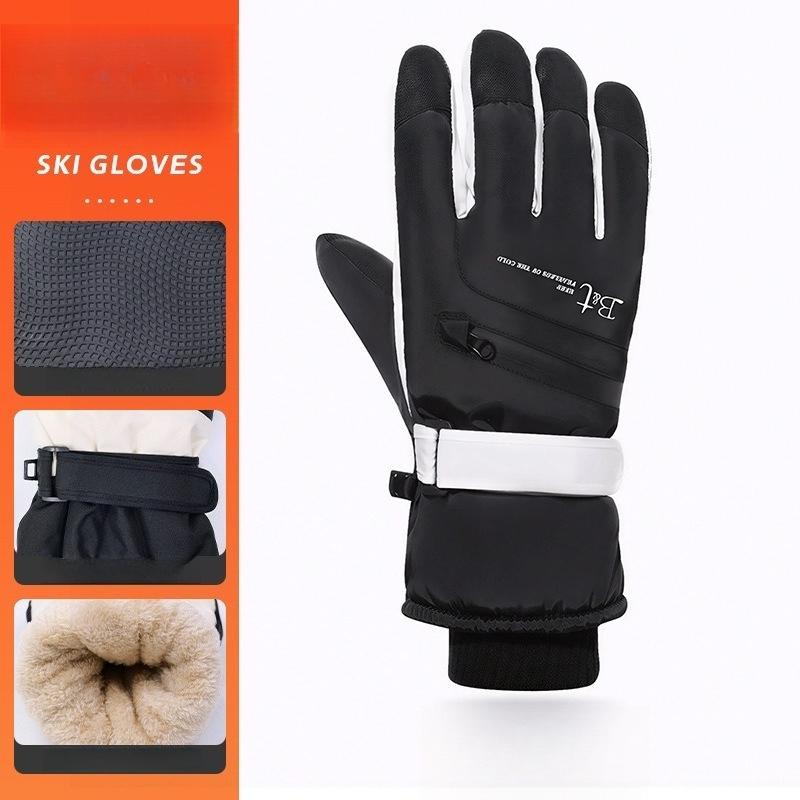 

Winter waterproof and velvet skiing gloves, outdoor hiking anti slip gloves чёрный