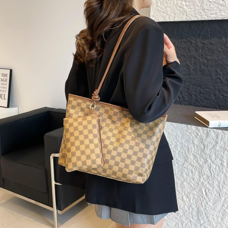 Two-piece set women's bag large capacity shoulder bag retro plaid handbag new bag hand bag