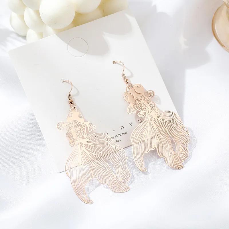 Модные Серьги с Карпами Преувеличенный Полый Металлический Подвеска Золотая Рыбка Геометрические Серьги для Женщин Украшения Серьги Рыбки