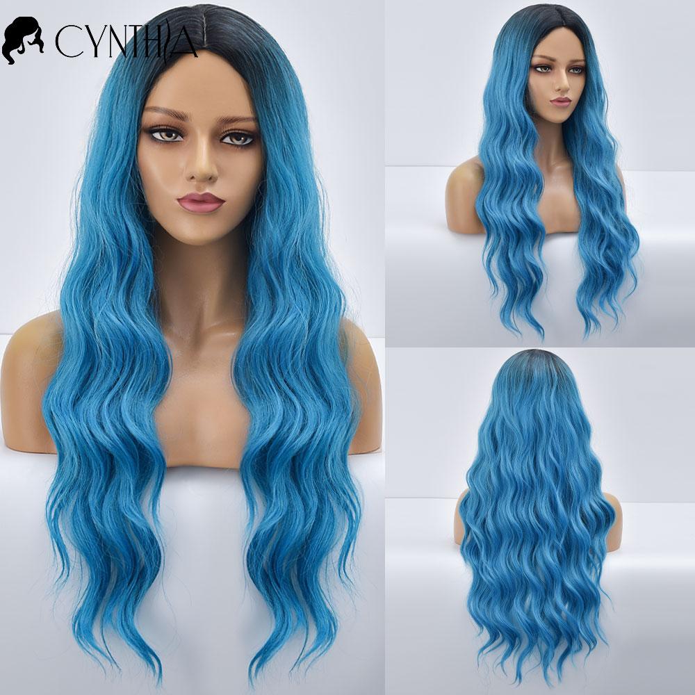 Purple Body Wave Synthetic Wigs For Women Long Ombre Cosplay Party Colorful Wig Natural Hair Heat Resistant Pelucas De Mujer