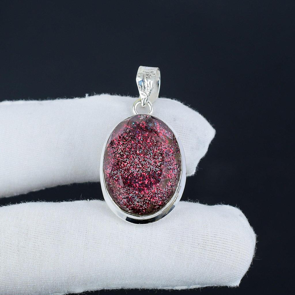 Beautiful Red Shine Opal Gemstone Silver Pendant in 925 Sterling Silver - Handmade Pear Design, Everyday Wear Jewelry Birthday Gift