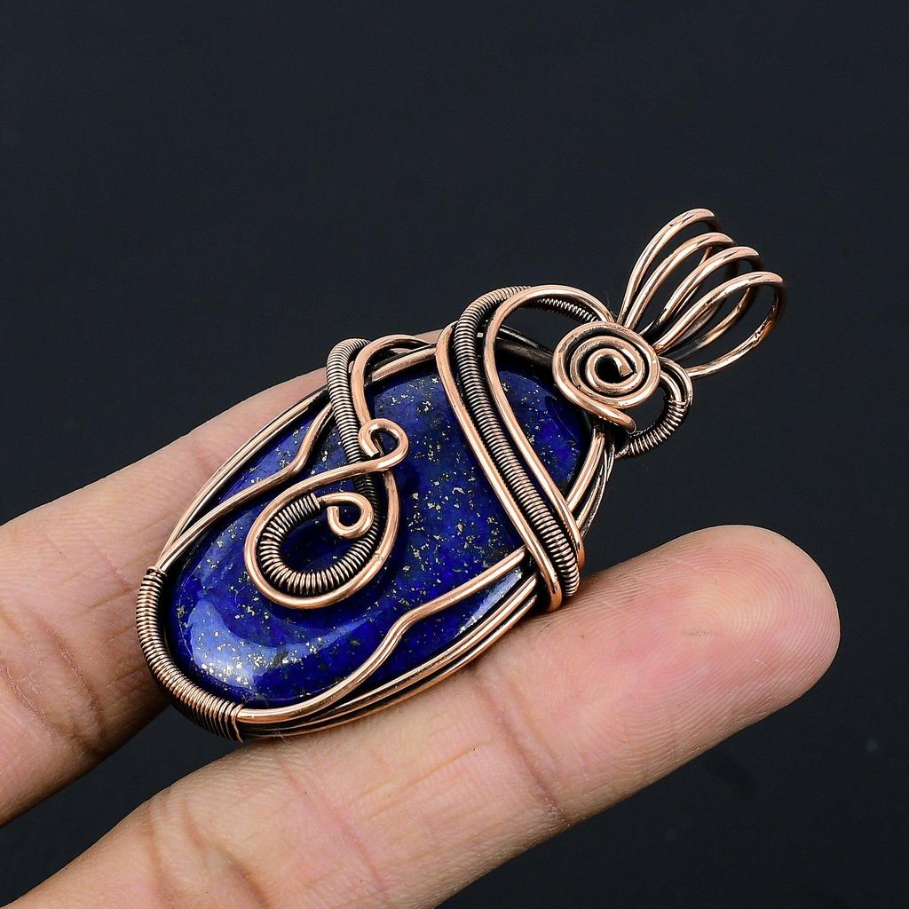 Lapis Lazuli Pendant Handmade Gemstone Jewelry, 999 Copper Wire Wrapped Pendant ,Unique Design Jewelry Pendant