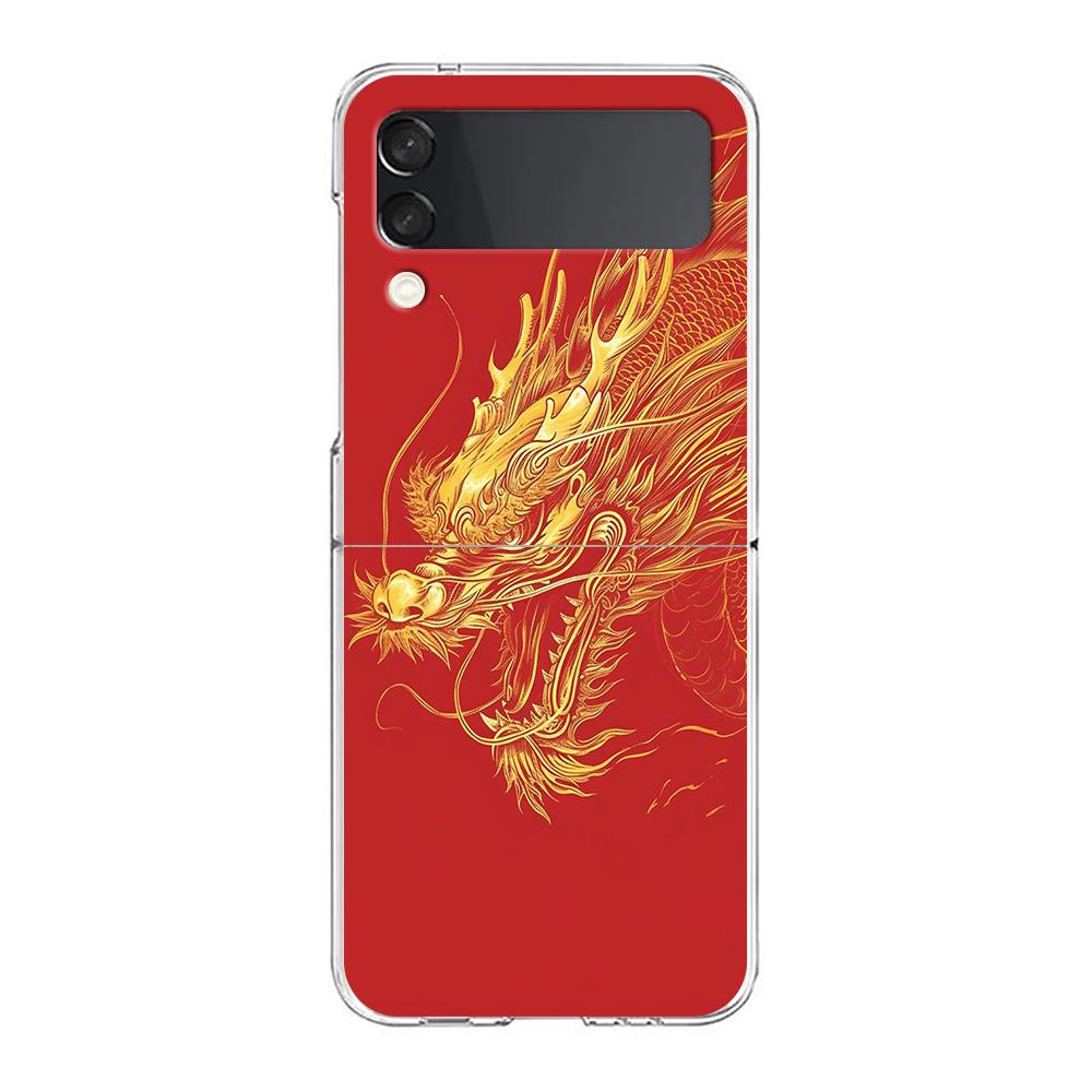 Phone Cover For Samsung Galaxy Z Flip 6 5 4 Case Transparent For Samsung Z Flip 3 Hard PC Trend Fashion Cartoon Chinese Dragon Samsung Z Flip