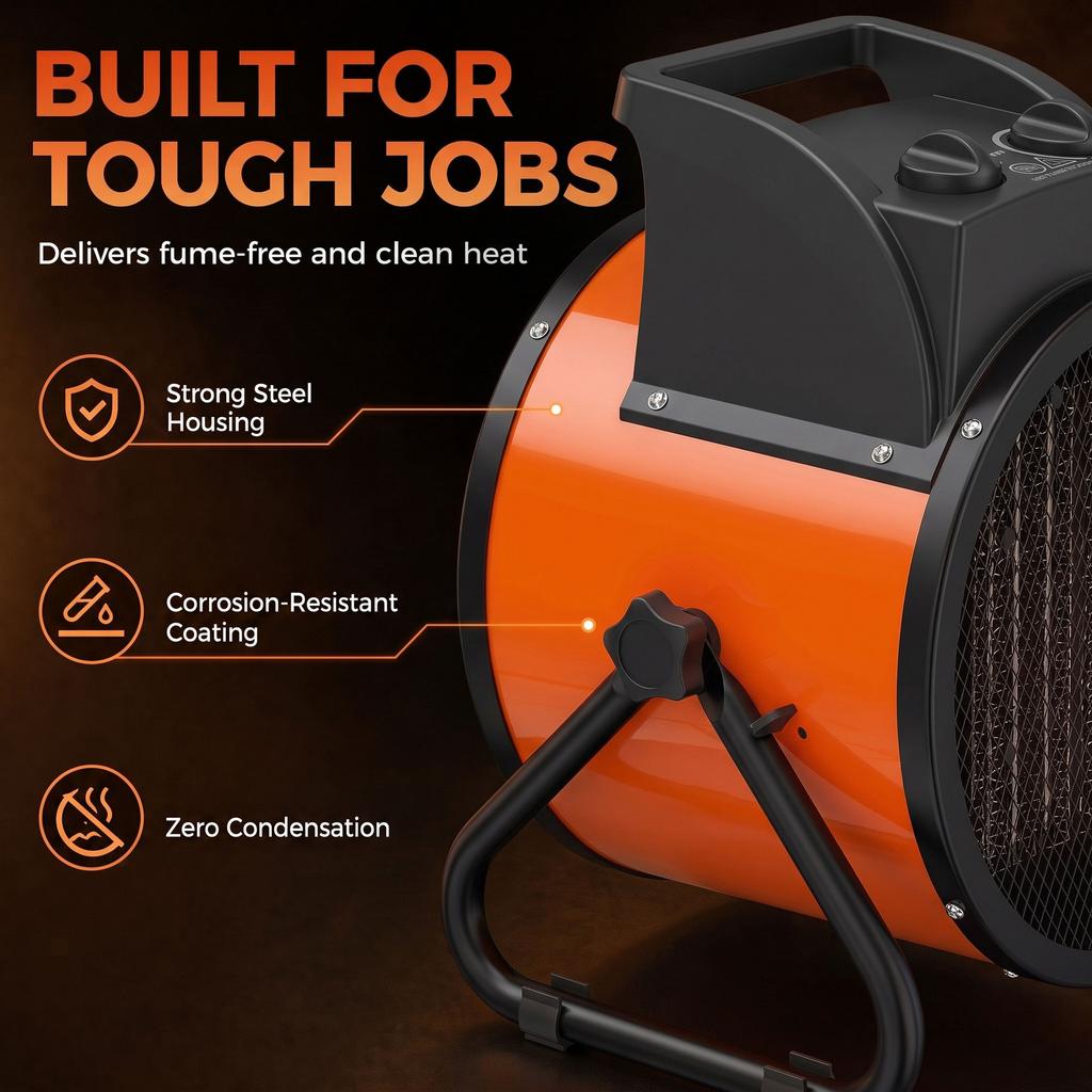 Industrial Fan Heater 5000W with Tilting, Electric Ceramic Space Heater with Adjustable Thermostat, Handle