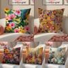 Bright Gorgeous Anime Stunning Colorful Floral Cushion Cover Linen Pillowcase Cover Soft Decor For Sofa Home Room