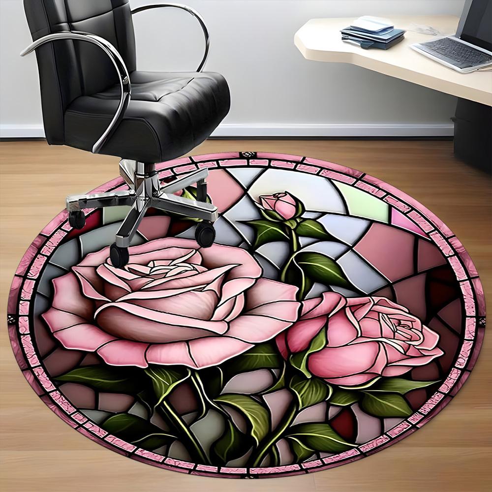 1pc Rose Window Office Round Area Rug, Indoor Mat Suitable For Office, Under Office Chairs Bedroom Living Room Home Decor, Room Deco