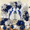 131pcs Navy Blue Silver and White Balloon Garland Arch Kit for Winter, Birthday, Anniversary, Graduation Ceremony Decoration
