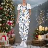 Women Plus Size Floral Printed Nurse Scrub Set V Neck Short Sleeve Pocket Top Long Pants