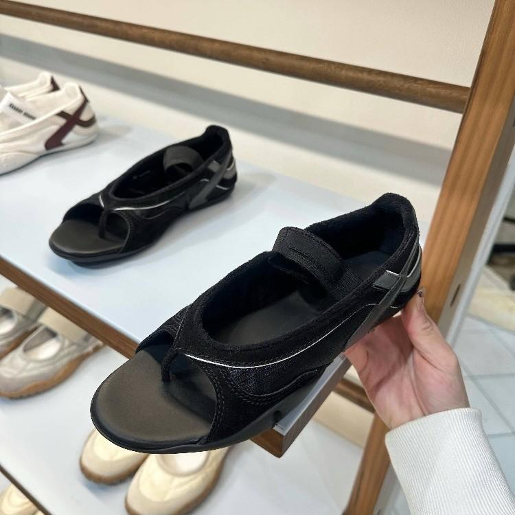 Sheepskin version~ One-word with toe sandals women's color matching open-toed leather casual flat bottom comfortable sports Mary Jane