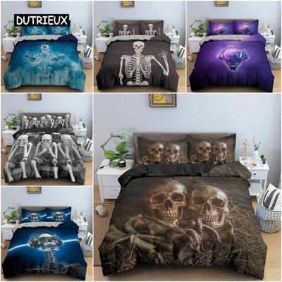 Juego de Cama Esqueleto 3D Funda Nórdica de Calavera 2/3 Piezas Cubierta de Edredón con Funda de Almohada Tamaño Queen King Tejido de Microfibra Suave Ropa de Cama
