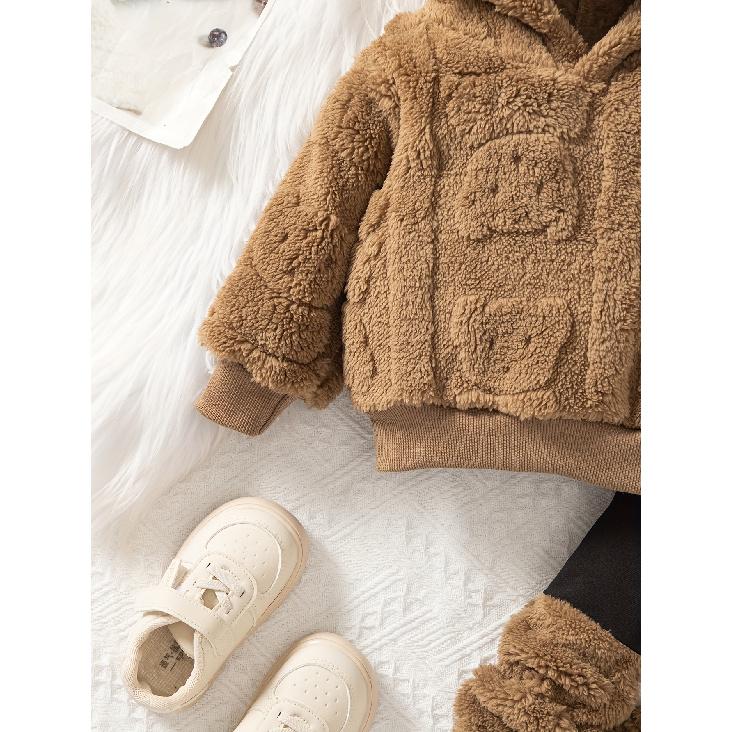 high quality[Girls' Bear Hoodie Set] Girls' Warm Plush Bear Hoodie & Pants Set | Casual Cute Two-Piece with Little Bears Pattern | Autumn Winter