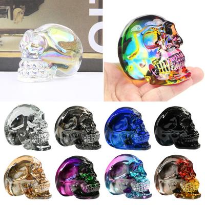 Klare, bunte Totenkopffigur, lebensgroße Totenkopfstatue, Skulptur, Home-Office-Schreibtisch, Bücherregal-Dekoration, Ornament, Halloween-Festival-Geschenk