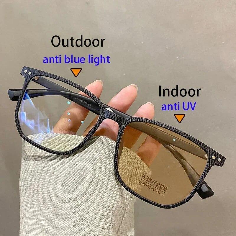 Fashion Photochromic Myopia Glasses Men Women Square Anti Blue Light Finished Prescription Eyewear Ultralights Retro Glasses
