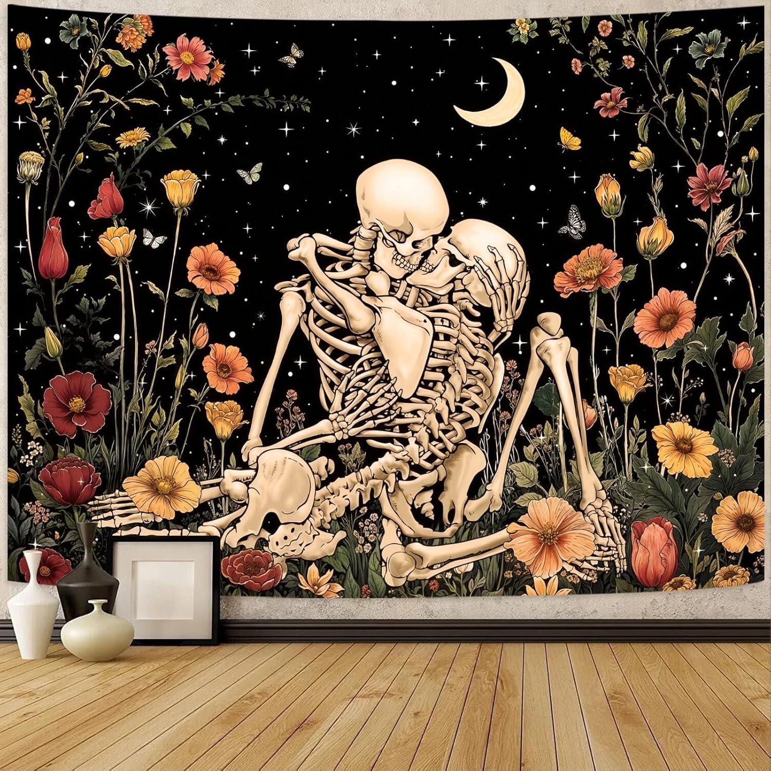 Accnicc Tapestry Floral Skeleton Lovers 75x100