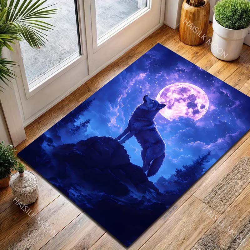 Lone wolf on mountain under moonlit sky Print Carpet for Living Room Bedroom Sofa Home Decor Rus Non-slip Floor Mat Luxury Gift