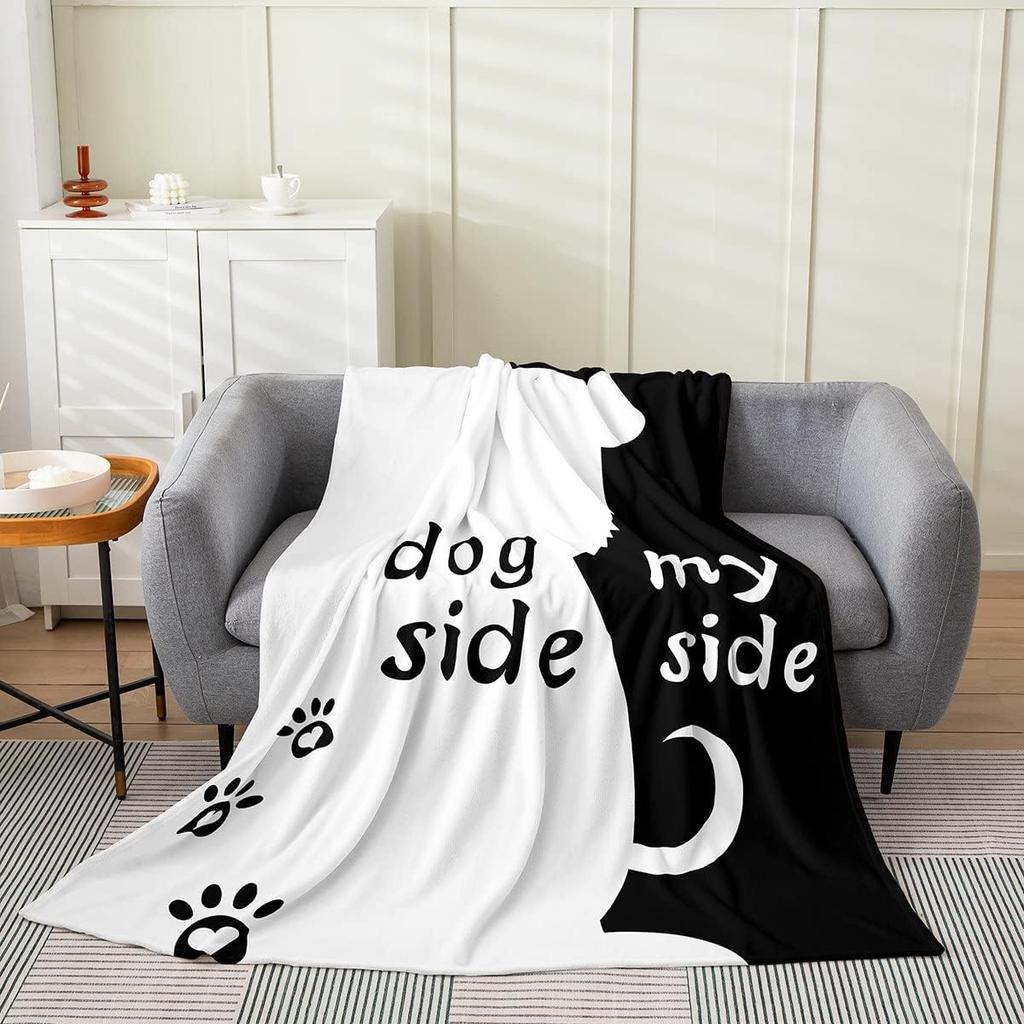 Dog Side My Side Throw Blanket Funny Pet Lover Design for Living Room Decor Gift for DogOwner Gift for Her 70x100