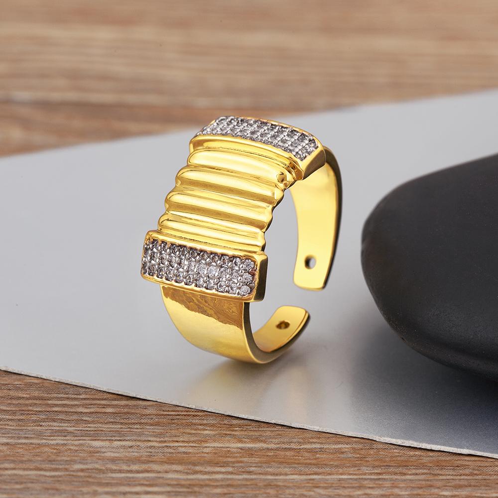 Nidin New Luxury Design Sparkling Zircon Charm Open Rings Adjustable 4 Styles For Male Female Couples Finger Jewelry Accessories