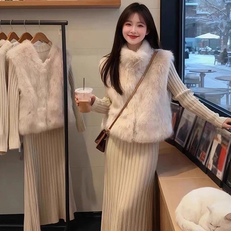Autumn and winter atmosphere, shoulder-length, not picky height, versatile vest, fox fur, imitation fur, vest, women