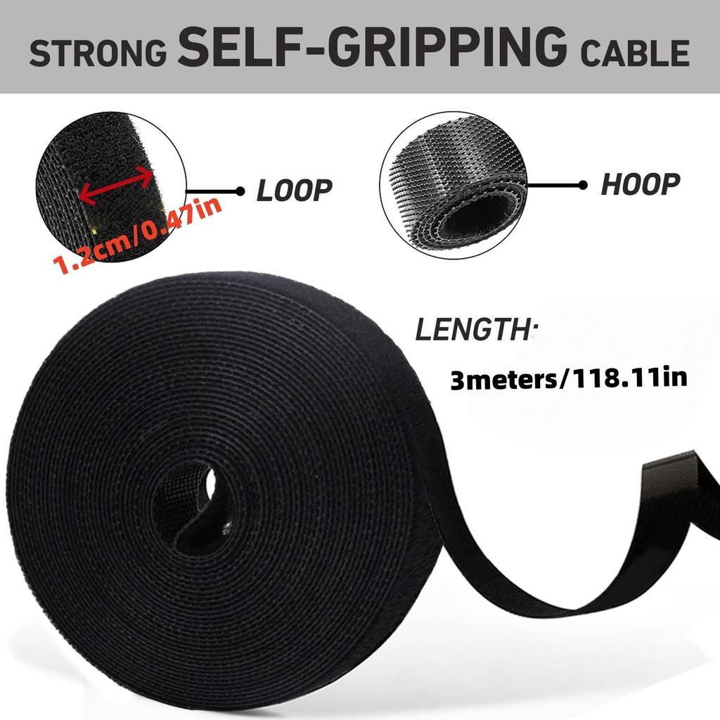 1 Roll 3meters/118.11in Data Cable Management Cable Tie Reusable Removable Multi-purpose Wire Organizer Data Cable Storage Tape