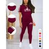 Moisture Wicking Ladies Short Sleeve T-shirt High Waist Full Length Leggings Fitness Two Piece