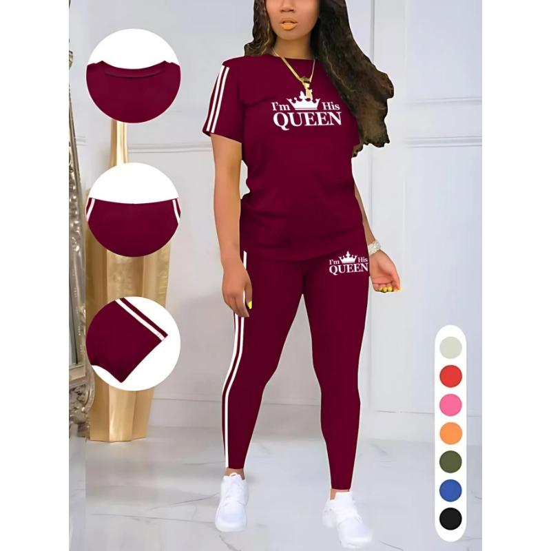 Moisture Wicking Ladies Short Sleeve T-shirt High Waist Full Length Leggings Fitness Two Piece