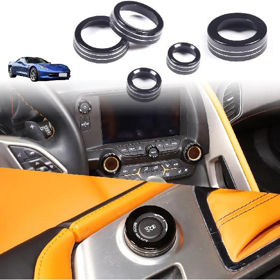 for 2014-2019 Corvette C7 Center Console Air Conditioner AC Volume Knob Button & Multimedia Knob Button Driving Mode Knob Cover Trim Set of чёрный