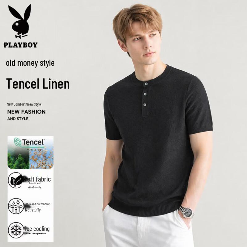 Playboy Cool Knit Linen Blend Short Sleeve T-Shirt 2XL чёрный