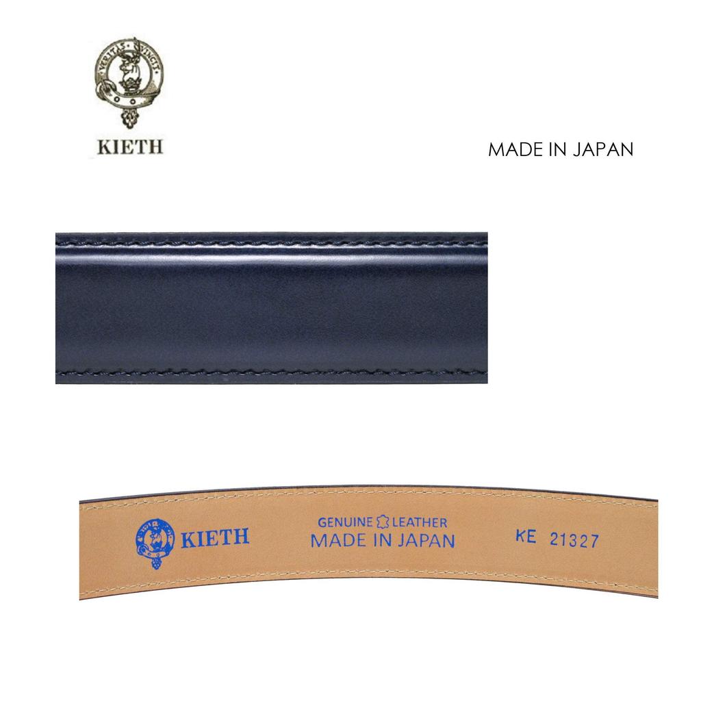 [KIETH] Keith Men's Business Belt, Cordovan-style Cowhide Leather, Navy, 30mm Width, Adjustable Size, Made in Japan, KE21327-29