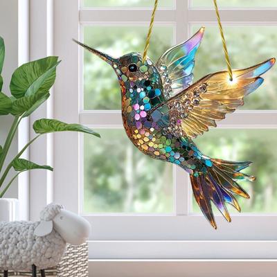 Sinek Kuşu Güneş Tutucu Noel Dekoru Renkli Akrilik Pencere Askılı Süsü Çok Renkli Sinek Kuşu Güneş Tutucu