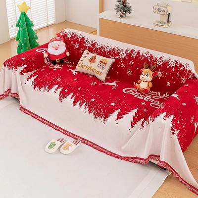 Christmas Style Couch Covers for Sofas Living Room New Year Decoration Chenille Red Throw Blanket Winter Universal Slipcovers
