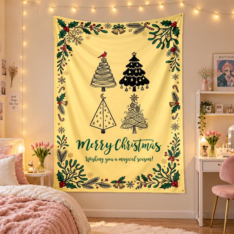 Weihnachtlich bedruckter Wandteppich für Schlafzimmer Wohnzimmer Wanddekoration Feiertagsgeschenk