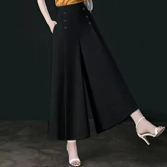 

Solid Color Women s Wide-Leg Skirt Pants, Plus Size, Korean Style, Elastic Waist, Loose, Nine-Point Length, Summer Wear. 2XL чорний