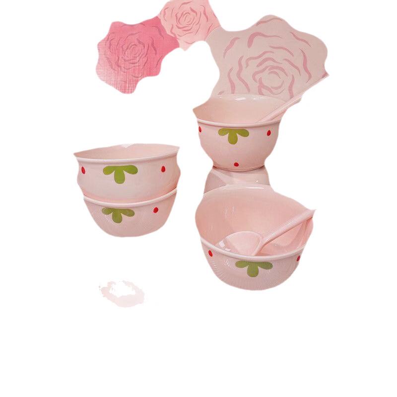 ZISIZ Christmas Strawberry Bow Ceramic Rice Bowl Set (12-Pack)
