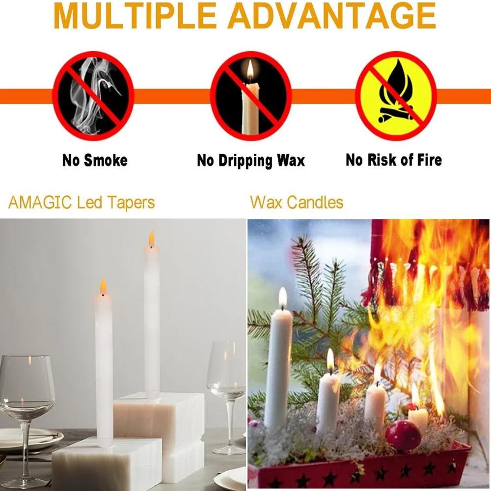 6PC/Set Flameless LED Taper Candles 10.6" Dripless Battery Operated Electronic Window Candle for Halloween Christmas Decor