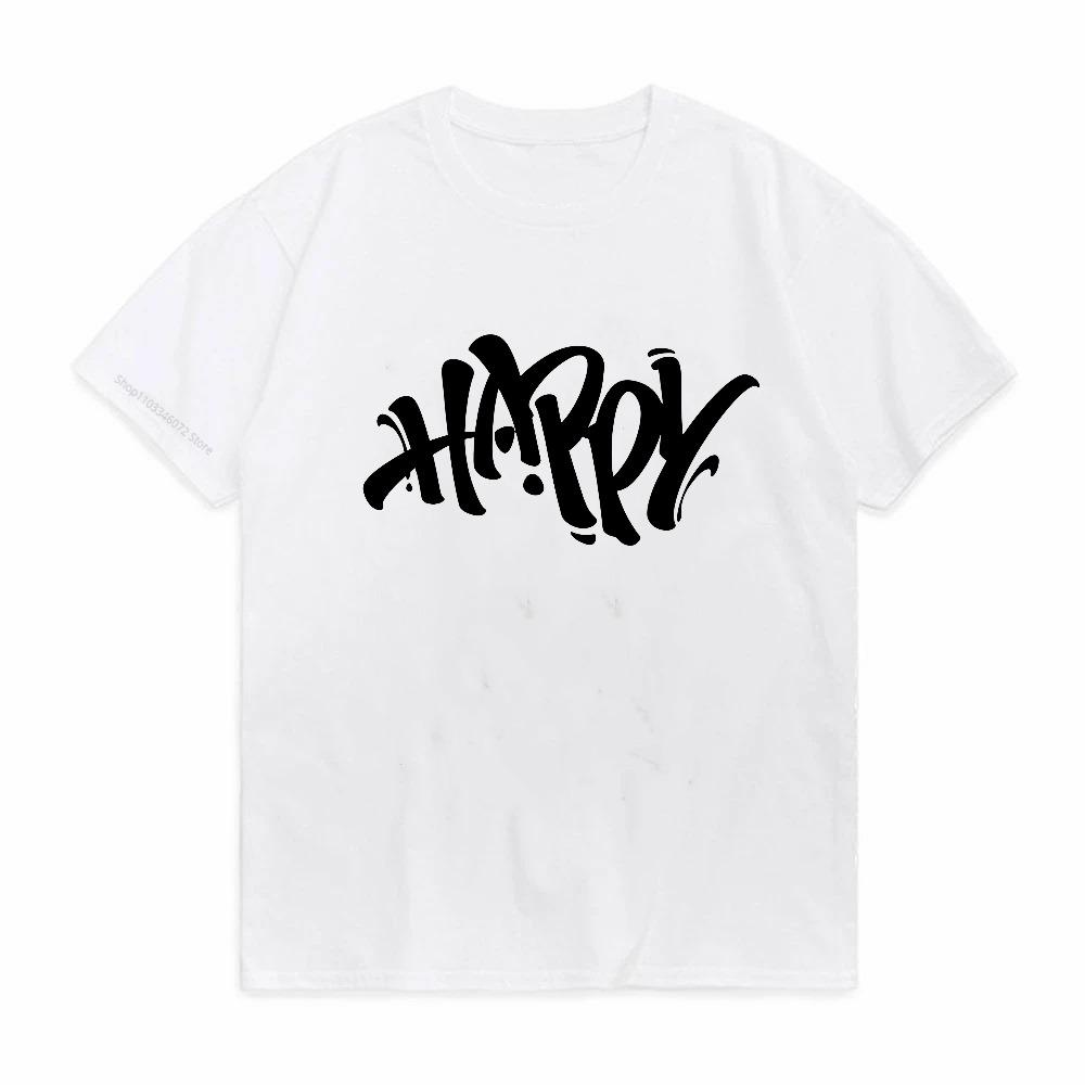Happy Artistic Fonts Printing Tshirt For Men Wowen Cotton Summer Comfortable Breathable ShortSleeved Tops Tees