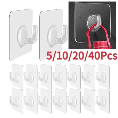 5/10/20/40PCS Wall Hooks Transparent Strong Self Adhesive Key Towel Door Wall Hanger Hanging Kitchen Bathroom Accessories Hooks