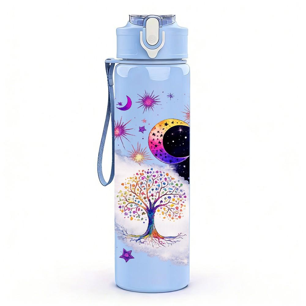 1PC Galaxy Snowflake Magic Wand Art Print 750ml Color Plastic Sports Water Bottle Leakproof Flip Straw Lid Suitable for Sports Office Home Use