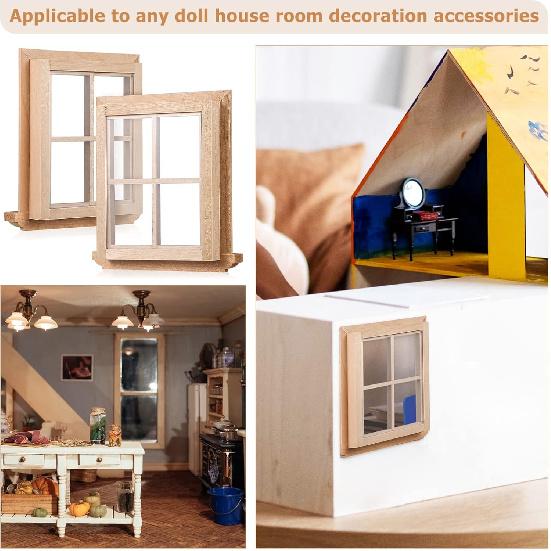 2pcs 1:12 Dollhouse Windows,Miniature Wooden Windows Furniture Acessories Mini Wooden Window Scene Accessory for Craft Dollhouse Home Furniture
