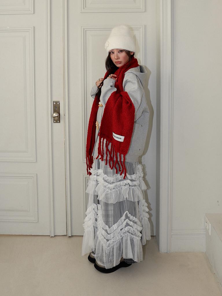 MEENDERI Boucle Stitch Long Muffler - Red