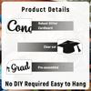 Pre-Strung Congrats Grad Banner - Black Glitter Graduation Party Banner with Cap, Congratulations Graduate Decor, High School College Graduation