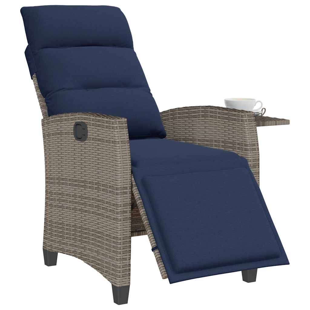 Relax garden chair with side table adjustable grey poly rattan
