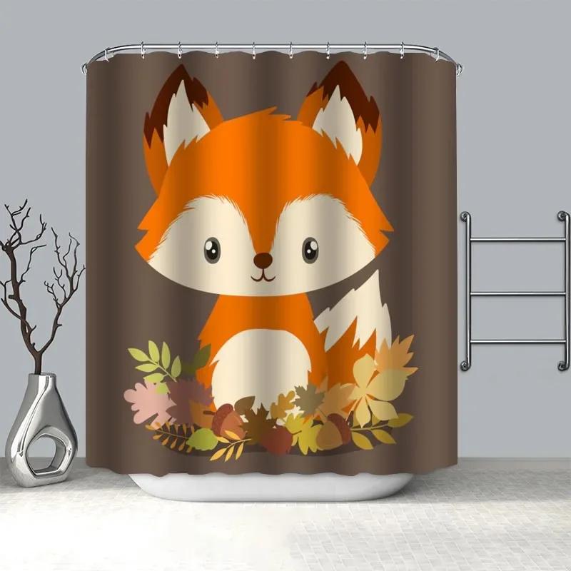 Painting Animal Lover Fox In The Forest Shower Curtain,Rustic Lodge Forest Hunting Bathroom Decor Wild Animals Bathroom Curtains