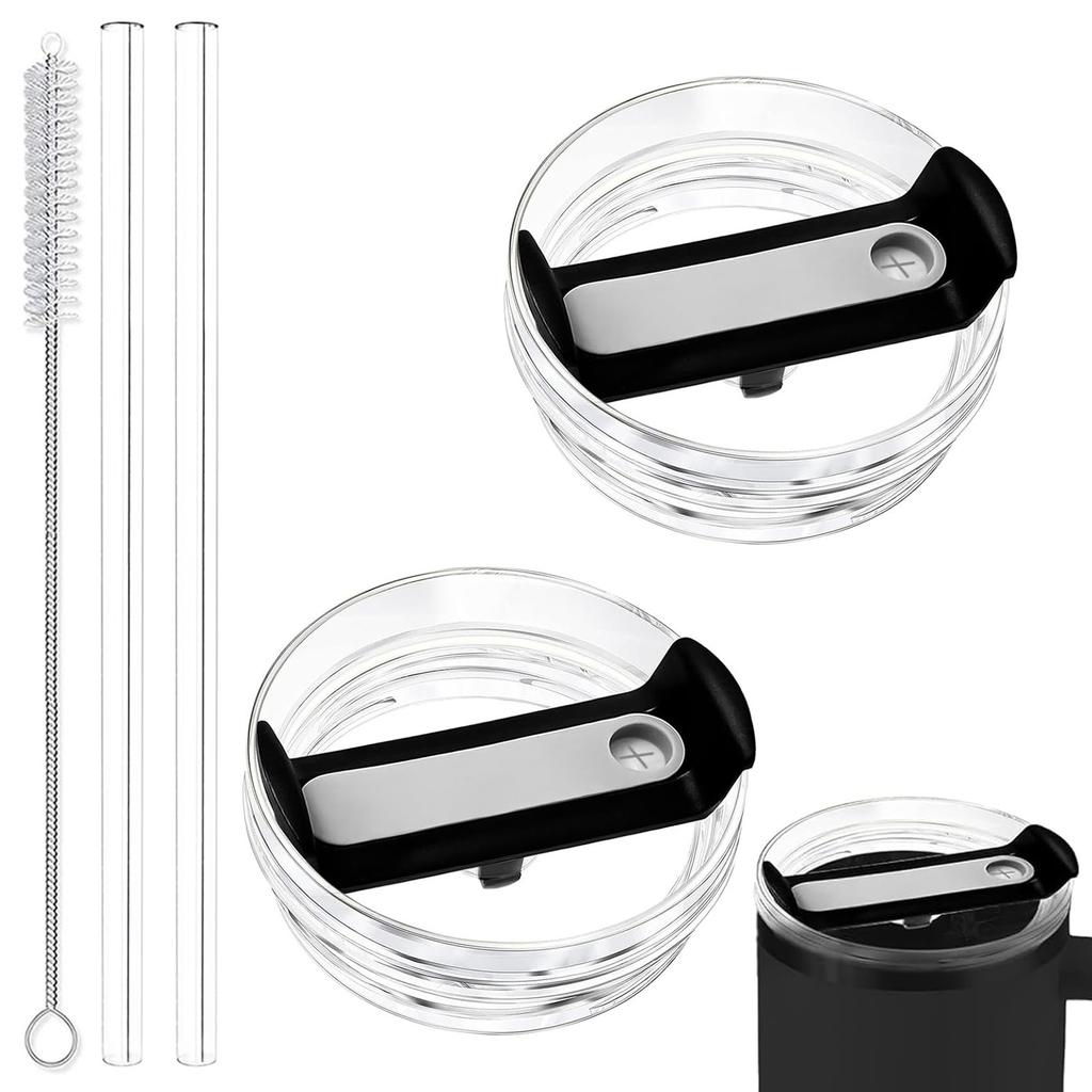 40oz Tumbler Lid Replacement Fit for Stanley Cup, 2 Pack Replacement Tumbler Lids , with 2 Straws and 1 Cleaning Brush