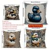 2D Adorable Bow-Tied Duck-Patterned Cushion Covers Pattern Cushion Cover Suitable For Sofa Bedroom Car Pillow Cover